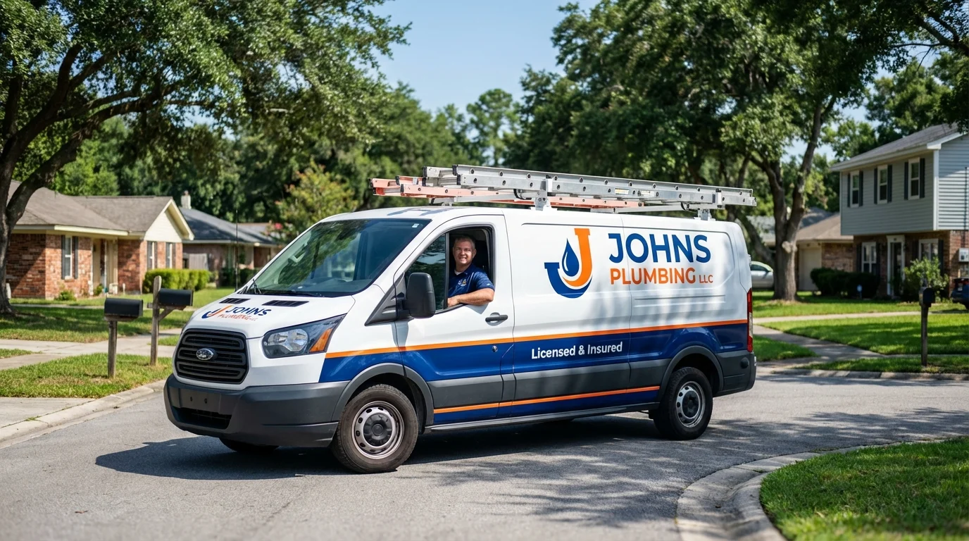 Johns Plumbing LLC service van in Plymouth, MA