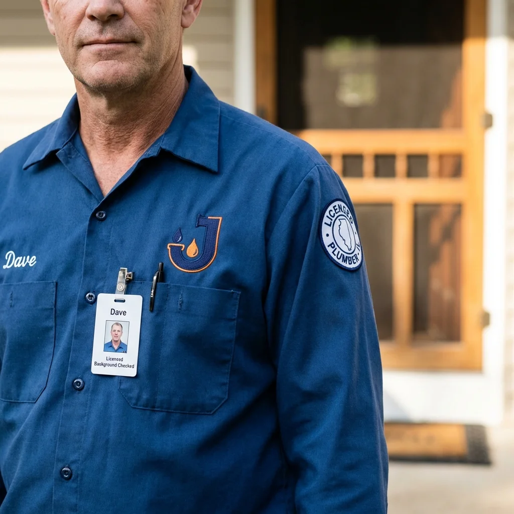 Licensed plumber showing ID badge in Plymouth, MA