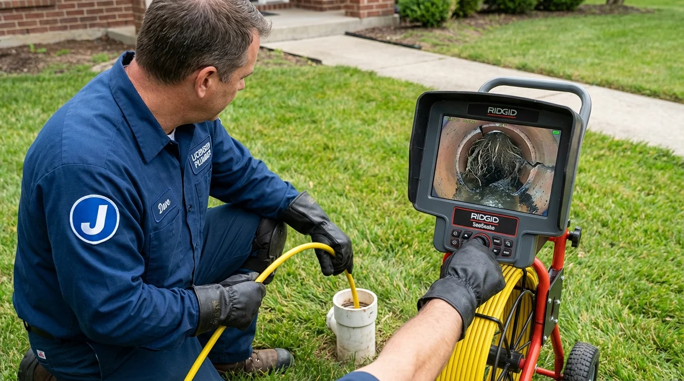 Sewer camera inspection being performed by Johns Plumbing LLC in Plymouth