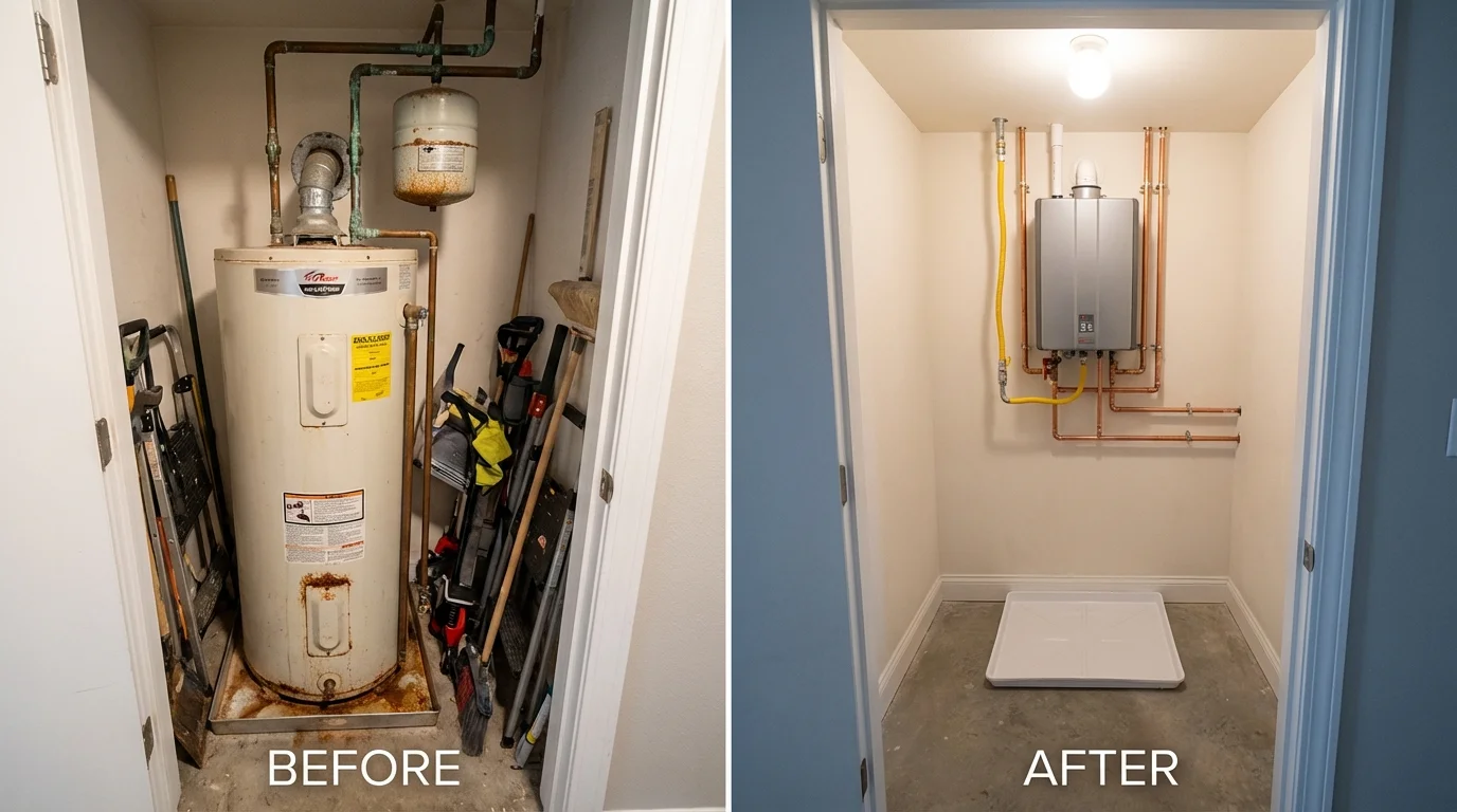 Tank water heater versus wall-mounted tankless unit comparison for Plymouth, MA homeowners